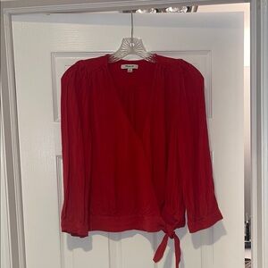 Madewell Coral Red 3/4 Sleeve Blouse with Wrap and Tie Front